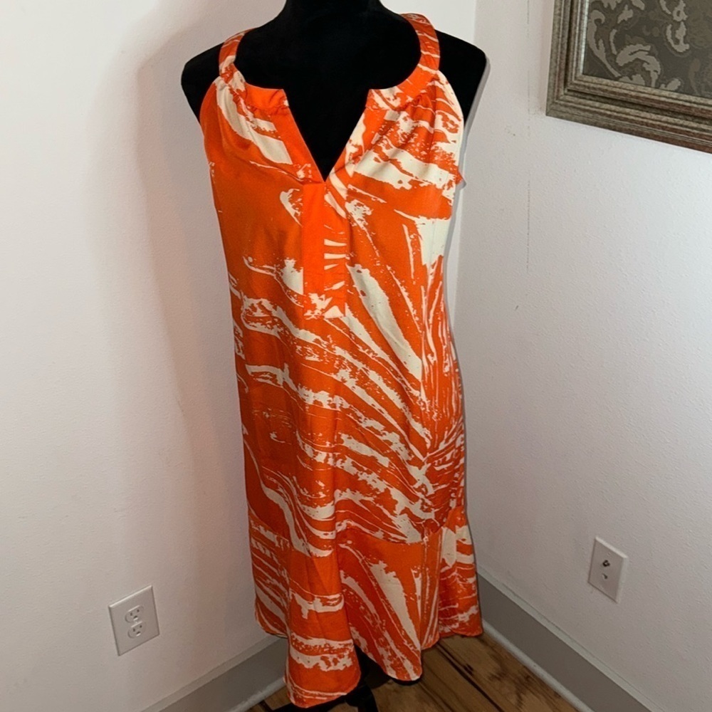 Charlie Jade for A pea in the Pod Sz M orange sleeveless hi‎ low maternity dress